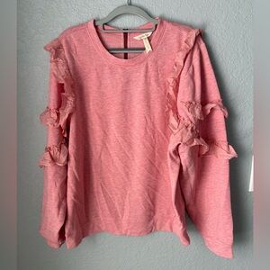 Matilda Jane Pink Ruffle Sleeve crew neck sweater Size Large NWOT